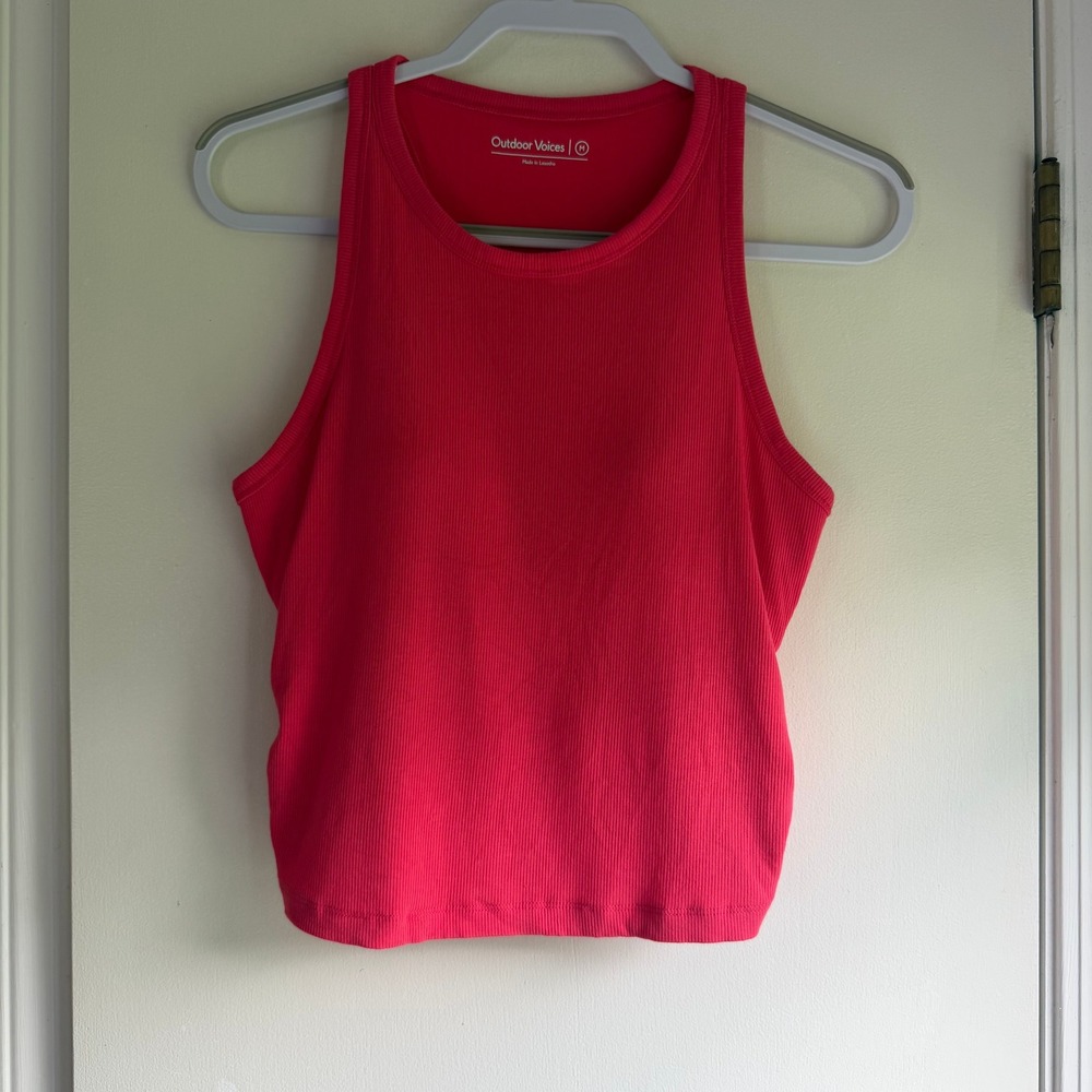 Outdoor Voices Pink Ribbed Side Cinch Crop Tank Top Built-In Bra Womens Medium